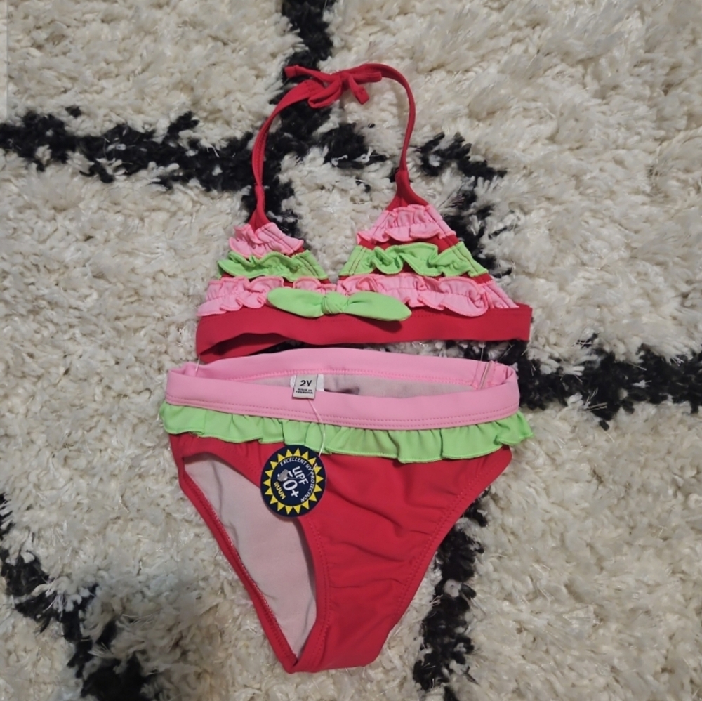Ruum Red and Pink Bikini Swimwear
